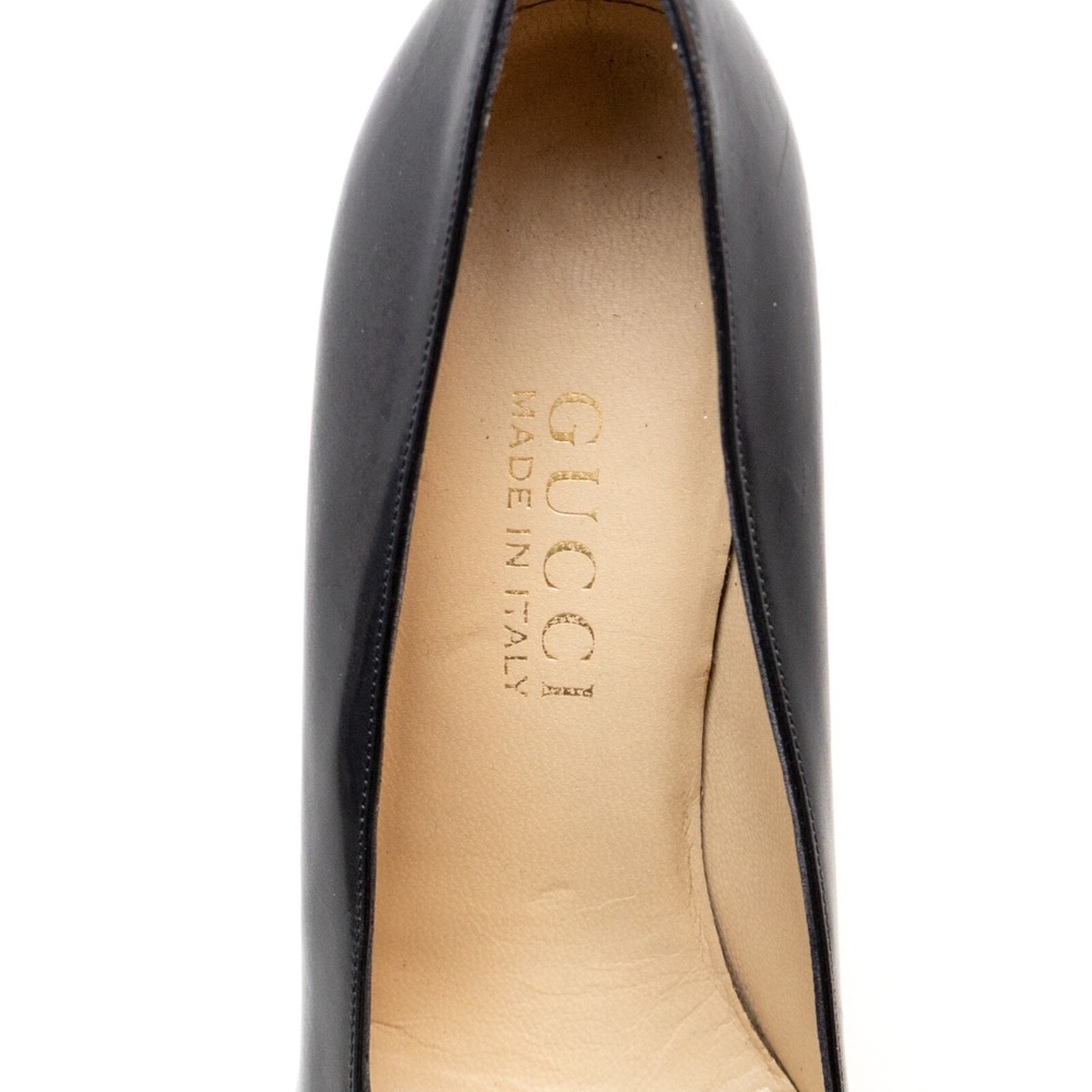 Gucci Black Leather High Heel Pumps with Horsebit Detail Black Enamel Size US6 - Picture 8 of 11